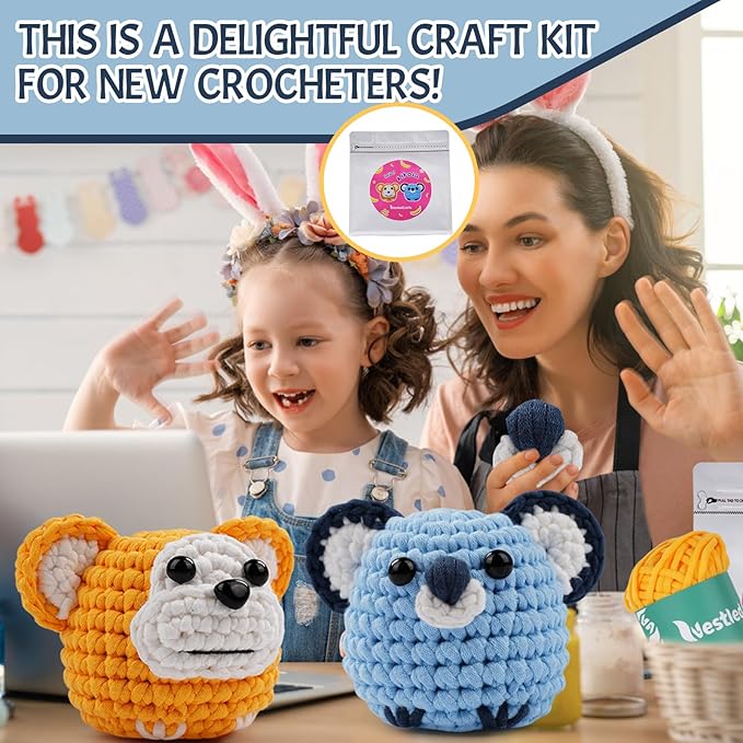 Vanttokeey Crochet Kit for Beginners, Animal Amigurumi Crochet Kits Included, Step-by-Step Video Tutorials, Beginner Crochet Kit for Adults and Kids, DIY Easy Crochet Crafts (Monkey Koala)