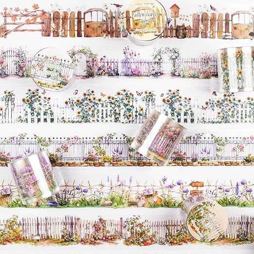 6Rolls Floral Washi Tape Set PET 40mm Wide Washi Sticker for Junk Journaling Stickers Flower Scrapbook Stickers Vintage Washi Tapes Scrapbooking Supplies Decorative Tape for Crafts, 6.6ft Long