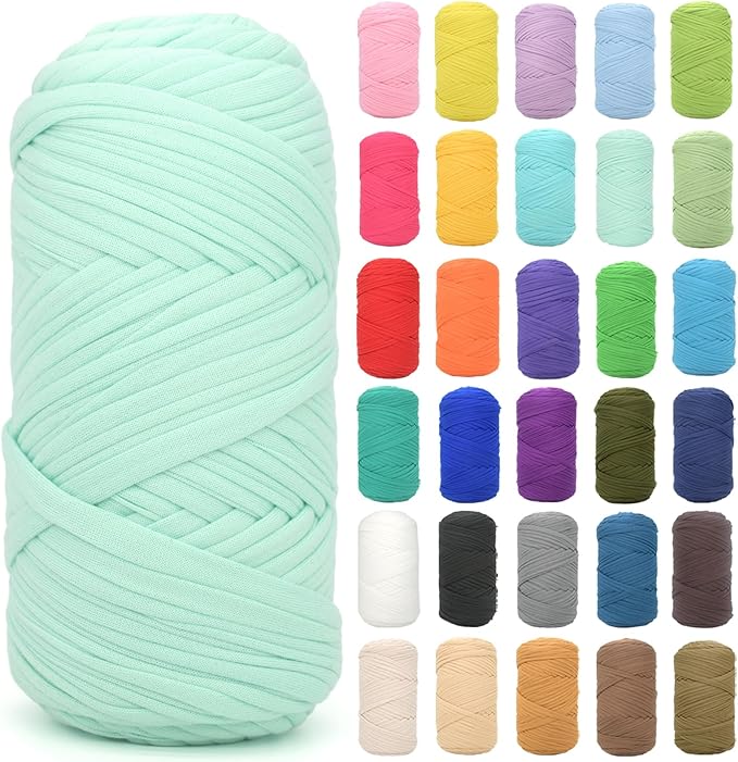Tshirt Yarn for Crocheting,Mint Green T Shirt Chunky Elastic Fabric Thick T-Shirt Crochet Yarn for Beginners Crocheting Hand Knitting Bag/Basket/Coasters/DIY Crafts/Home Decor 200G(Mint Green