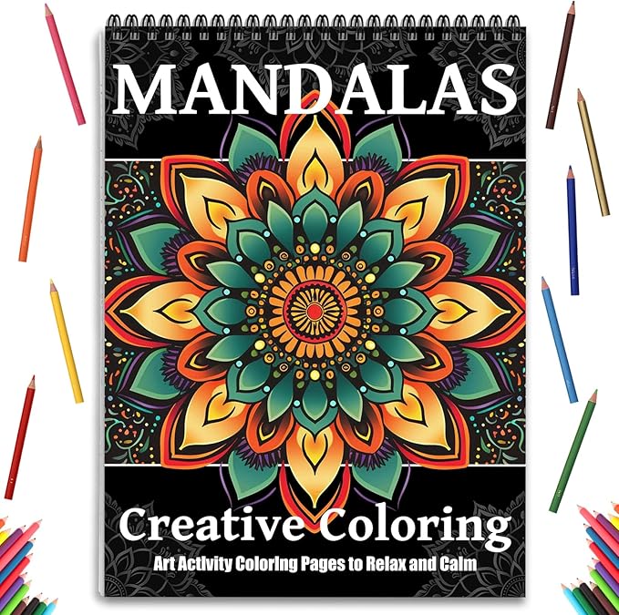 Mandala Coloring Books for Adult Women Spiral Bound Page Printed Single-Sided Gifts Arts and Crafts for Women to Relax, Anxiety and Depression 24 Colorful Coloring Pages of Mandala Creative Coloring