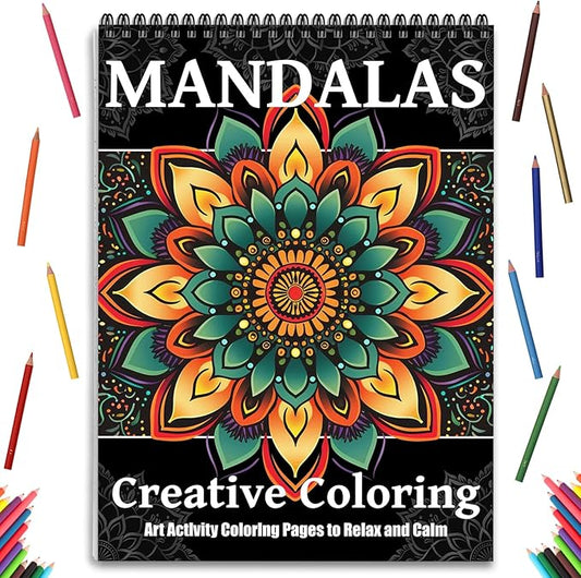 Mandala Coloring Books for Adult Women Spiral Bound Page Printed Single-Sided Gifts Arts and Crafts for Women to Relax, Anxiety and Depression 24 Colorful Coloring Pages of Mandala Creative Coloring