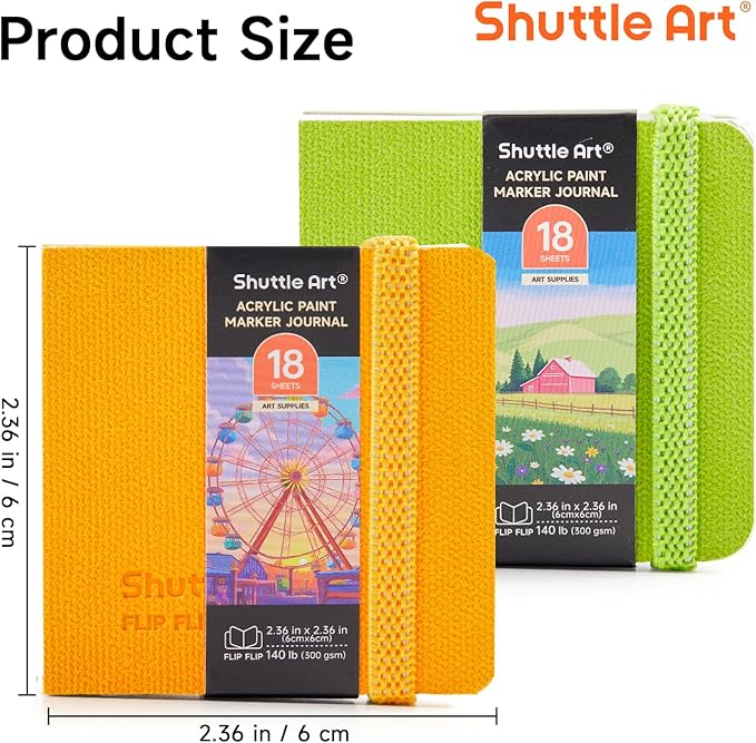 Shuttle Art Small Sketchbook for Acrylic Paint Marker - 2 Pack (36 Sheets Total) 2.36x2.36 Watercolor Journal with 140LB (300 GSM) Paper, Acrylic Paint Marker Journal for FlipFunAlong