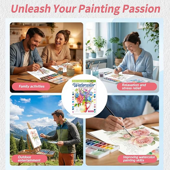 Adults Water Coloring Book: 12 Advanced Exquisite Patterns – 100% Cotton 300gsm Paper, A4 Size – for Beginners & Professionals to Enhance & Consolidate Watercolor Techniques (Plant)