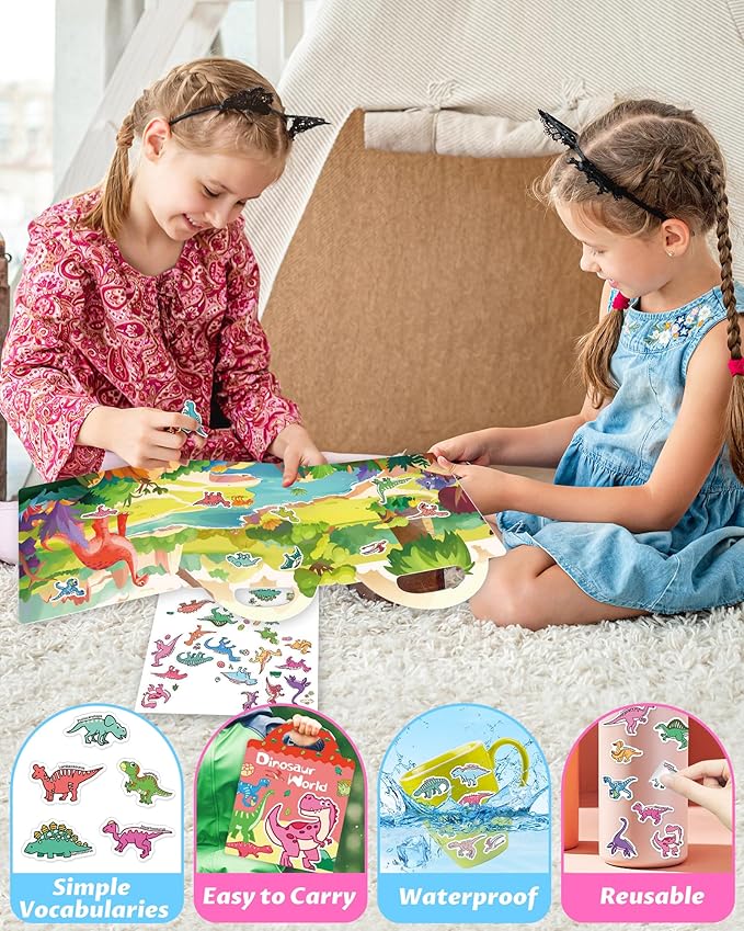 walenced reusable sticker book for toddlers, stickers for kids, toddler craft activities, toddler travel toys ages 3 and up boy girl birthday gifts