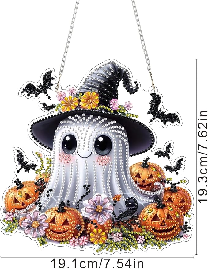 SENQAO Ghost Diamond Art Hanging Kits for Adults Kids, Acrylic Diamonds Painting Pendant Board Kits Halloween, Diamond Art Painting Window Pendants Home Garden Wall Hanging Kits Hanging Ornament