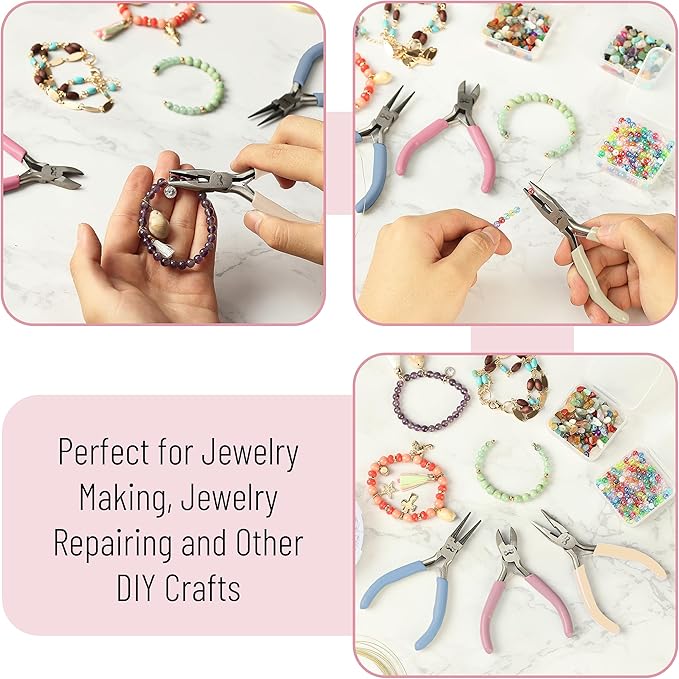 Mr. Pen- Jewelry Making Kit, 3 Pack Pastel Color Pliers, Mini Wire Cutters, Chain Nose and Craft Pliers for Earrings and Jewelry