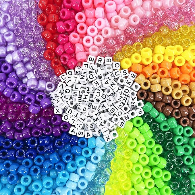 MIIIM 1300 Pcs Pony Beads Kit for Friendship Bracelet, 27 Styles Kandi Bracelet Kit in Box with Individual Compartments, Hair Beads for Braids, Letters (Rainbow)