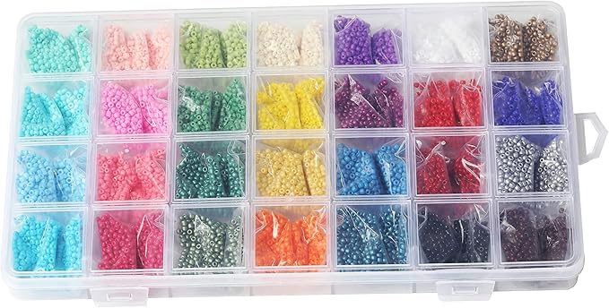 Size 2mm Seed Beads About 16800pcs 28 Colors in Grid Storage Box 12/0 Small Seed Beads for Bracelet Jewelry Making