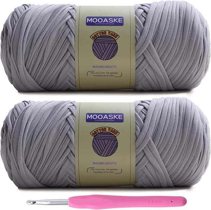 2 Pack T-Shirt Crochet Yarn for DIY Knitting Crochet Cloth Blanket Bag Dolls - 400g Chunky Thick Yarn for Crocheting with Polyester-Spandex Blend Elastic Fabric (Gray)