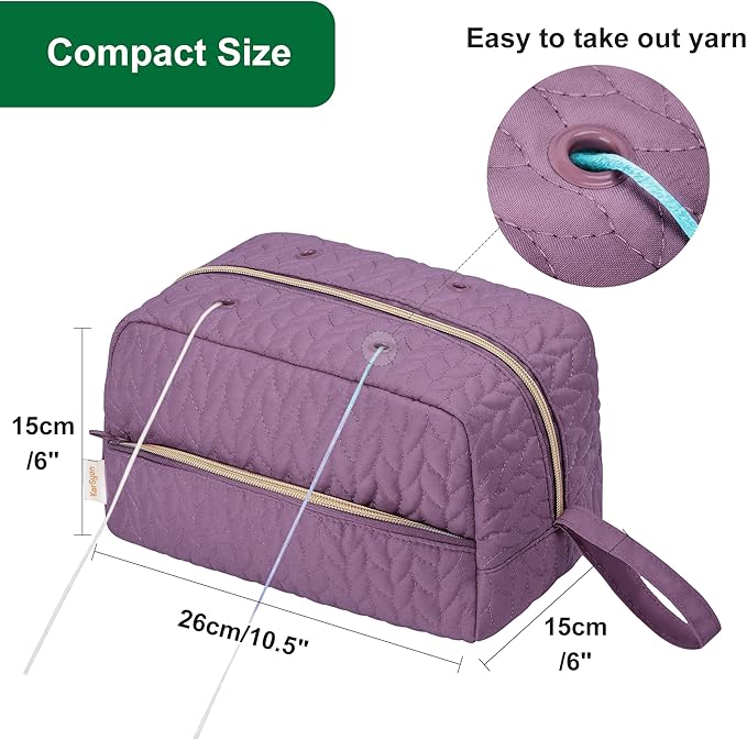 Crochet Yarn Bag Knitting Bag Storage for Crocheting Accessories Crochet Hook Case Organizer Gift for Crochet Lovers (Purple)