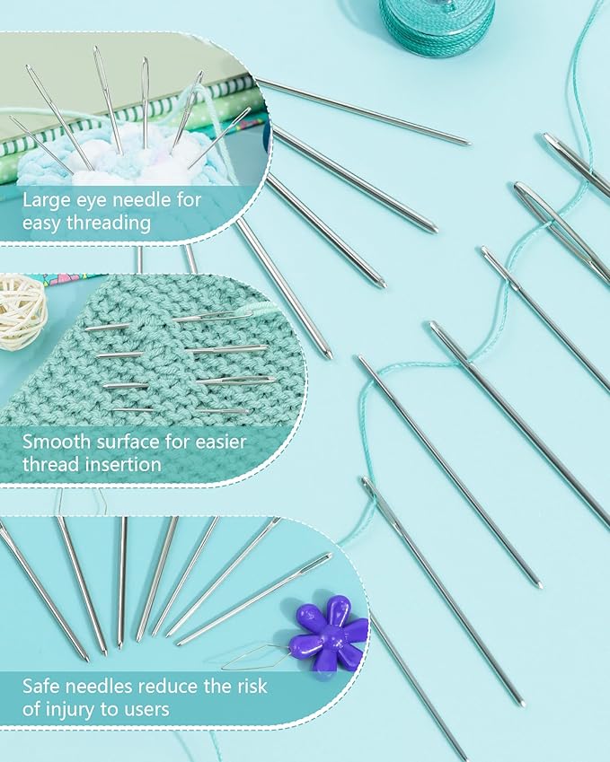 FIVEIZERO 80/40 PCS Large-Eye Blunt Needles,8 Sizes Stainless Steel Yarn Knitting Needles,Sewing Needles,Crafting Knitting Weaving Stringing Needleswith Threaders for Finishing Off Crochet Projects CJ