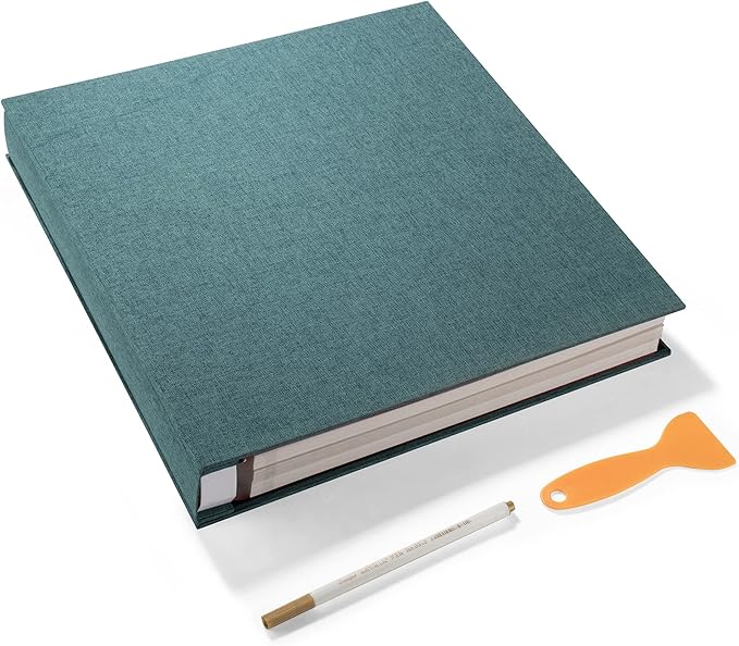 Super Large Photo Album Self Adhesive Scrapbook Album for 4×6 5×7 8×10 10×12 or Bigger Pictures DIY Magnetic Linen Cover Album 80Sheets/160Pages DIY Photo Album(Dark Green)