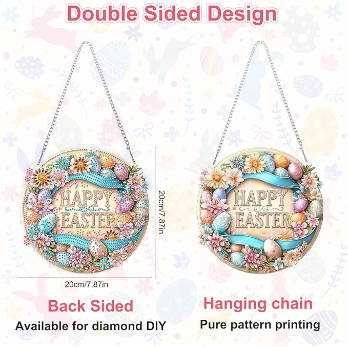 Easter Diamond Art Hanging Ornaments Kits for Adults, Diamond Painting Pendant Kits, DIY Acrylic 5D Special Shaped Crystal Gem Art Painting Ornament for Home Wall Easter Decor Gift 8x8 Inch