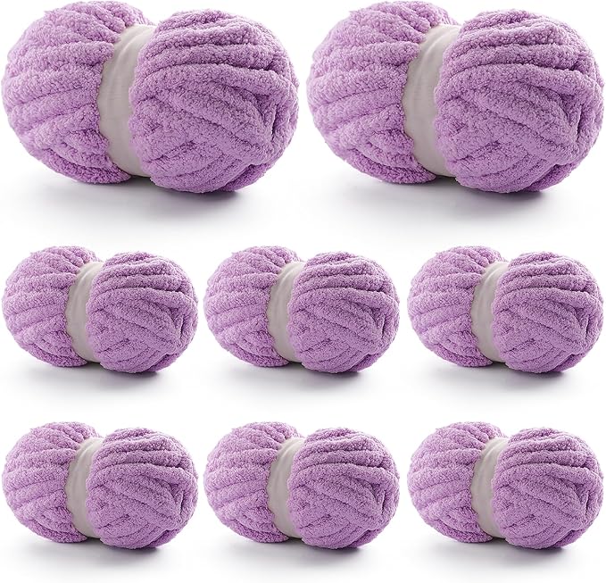 8 Pack Chunky Yarn for Hand Knitting - Chenille Yarn for Crocheting - 224 Yds Chunky Blanket Yarn Jumbo, Thick Fluffy for Knitting Blankets, Super Bulky Yarn 61.6 Oz(Light Purple)