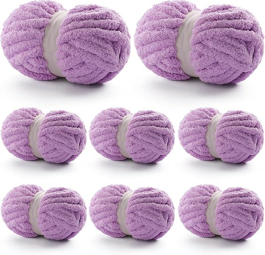 8 Pack Chunky Yarn for Hand Knitting - Chenille Yarn for Crocheting - 224 Yds Chunky Blanket Yarn Jumbo, Thick Fluffy for Knitting Blankets, Super Bulky Yarn 61.6 Oz(Light Purple)