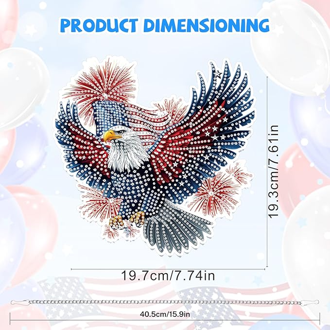 Bowetile Independence Day Bald Eagle 5D Diamond Art Hanging Kits for Adults, 4th of July Diamond Painting Window Pendant Kits, Special Shape Gem Art Suncatchers Ornament for Home Garden Wall Decor