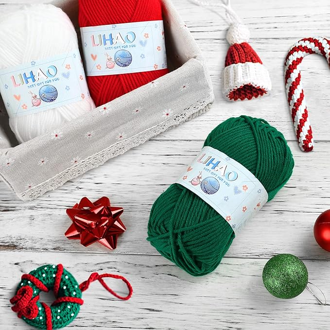 LIHAO 3 Skeins Yarn for Knitting Christmas Themed Yarn for DIY Xmas Crochet Crafts - 100% Acrylic, 50g