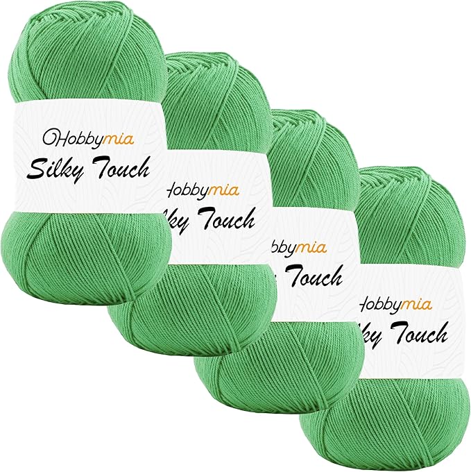 Silky Touch Acrylic Yarn - Soft Sport Weight Yarn for Crochet & Knitting - 100g / 383yds - 100% Microfiber Acrylic - Lightweight Fine Smooth Yarn(Green - Spring Green, 4 Skeins)