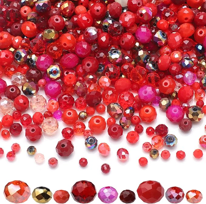 Briolette Faceted Rondelle Crystal Glass Beads for Jewelry Making-Wholesale Mix Lot 4/6/8mm DIY Crafts Spacer Beads with Container Box (Valentine's Day Gift)