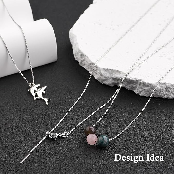 GTVOODX 10Pcs Adjustable Necklace Chains Silver Stainless Steel 0.75mm Rectangle Cable Chain Bulk with Lobster Clasps for DIY Jewelry Making