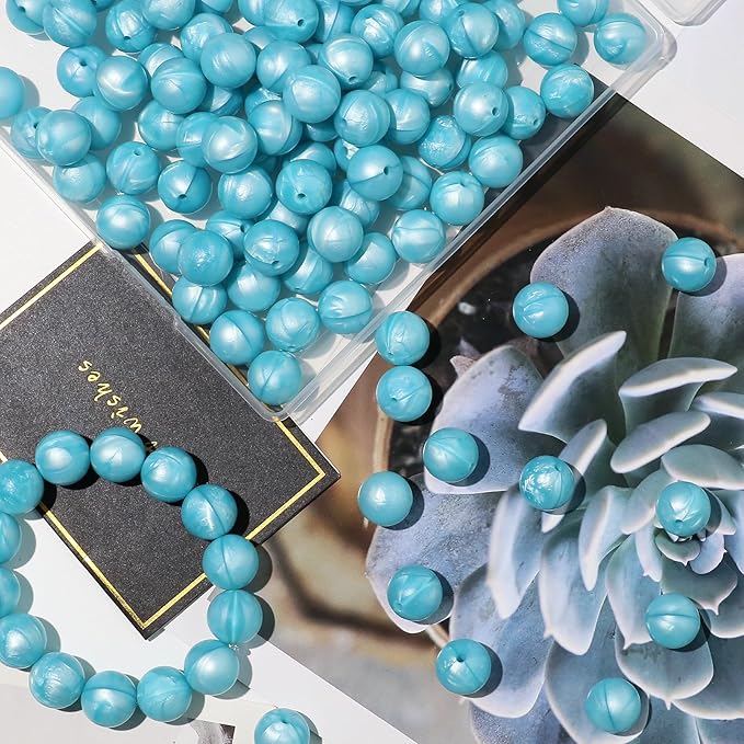 120pcs Richbunnys 15mm Bulk Silicone Beads for Pens and Keychain Making,Large Bead for Necklace and Bracelets Making,Assorted Rubber Beads Set（Pearlescent Sky）