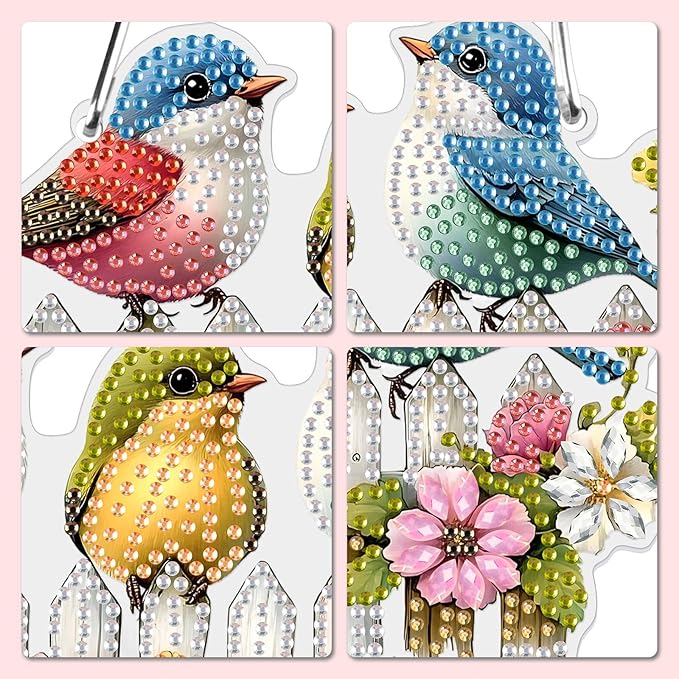 MXJSUA Special Shaped Hanging Diamond Painting Art Kits for Adults, Three Cute Birds 3D Crystal Rhinestone Acrylic Gem Art Pendant Ornaments Kit for Home Decoration and Gift