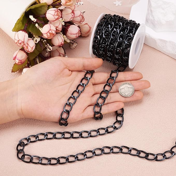 Sparkeads 16.40 Feet(5m) Faceted Curb Chains Black Chains for Jewelry Making,Diamond Cut Cuban Link Chains,Black Link Necklaces for Women,Cable Chain for Bracelet Earring DIY Jewelry Kits,16x11x2.8mm