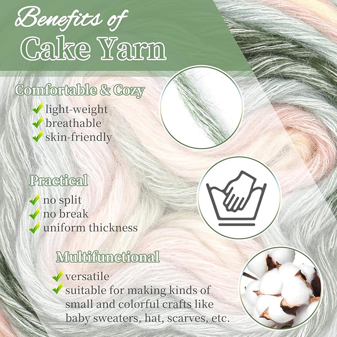 Aeelike Cake Yarn for Crocheting, 3 Skeins Gradient Yarn 100g (3.52 oz) 245m (267 Yards) # 3 Light Weight, Soft Ombré Yarns Fairyland Yarns Rainbow for Making Colorful Crafts, Pink Green Gradient