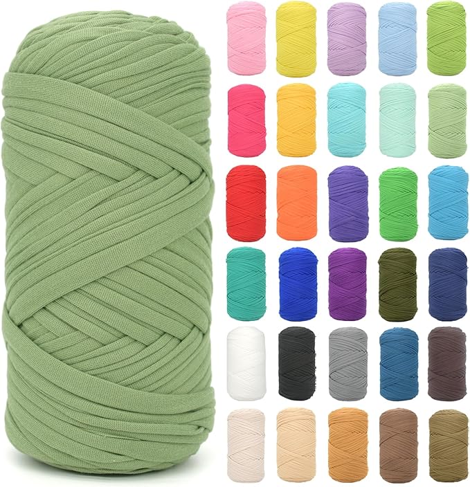 Tshirt Yarn for Crocheting,Avocado Green T Shirt Chunky Elastic Fabric Thick T-Shirt Crochet Yarn for Beginners Crocheting Hand Knitting Bag/Basket/Coasters/DIY Crafts/Home Decor 200G(Avocado Green