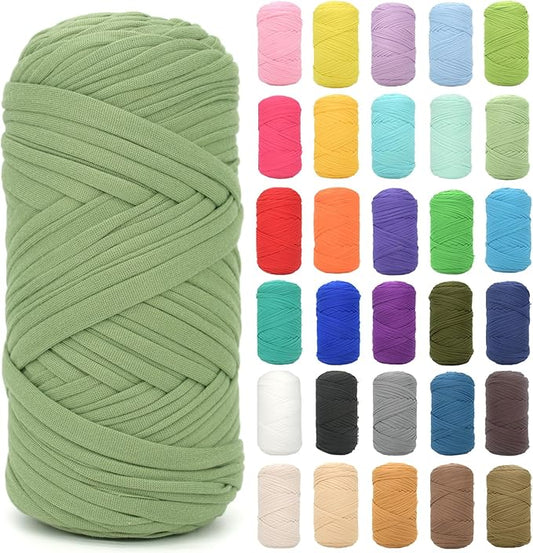 Tshirt Yarn for Crocheting,Avocado Green T Shirt Chunky Elastic Fabric Thick T-Shirt Crochet Yarn for Beginners Crocheting Hand Knitting Bag/Basket/Coasters/DIY Crafts/Home Decor 200G(Avocado Green