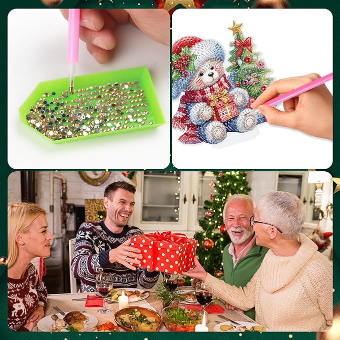 MVVMTOP Christmas Diamond Painting Kits Tabletop Decoration, DIY Bear & Christmas Tree, 5D Diamond Art Home Ornament by Number Mosaic Arts Crafts for Home Office Acrylic Tabletop Decor, New Year Gift