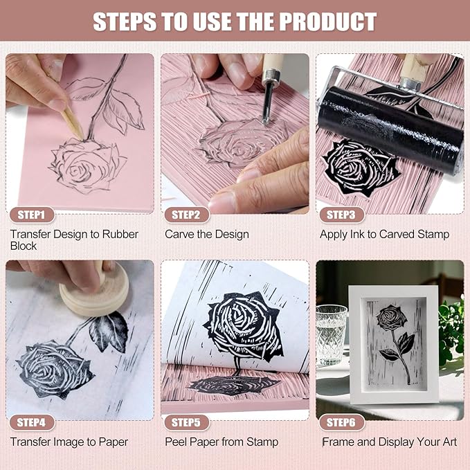Bobblebro Linoleum Blocks for Printmaking Supplies - 4PCS 4”x6”Rubber Linocut Block Printing Kit for Stamp Carving, Soft Relief Printing Linoleum for DIY Crafts & Art Projects