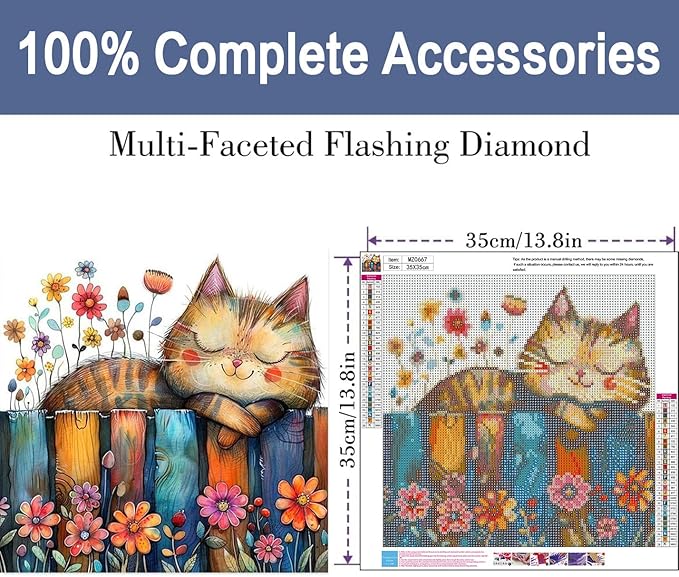 ijbnhd Cute Cat Diamond Art Kits for Adults, DIY Cat Diamond Painting Kits for Adults, 5D Flowers Full Drill Gem Art for or Crafts Home Wall Decor Gift 14X14inch