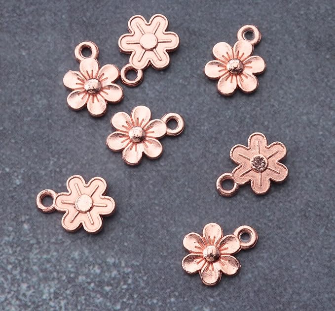 Ruwado 50 Pcs Little Flowers Charms Metal Vintage Cute Vintage Small Flower Pendants for Jewelry Making Kit Bracelet Necklace DIY Making Crafting Project Accessories Supplies (Rose Gold)