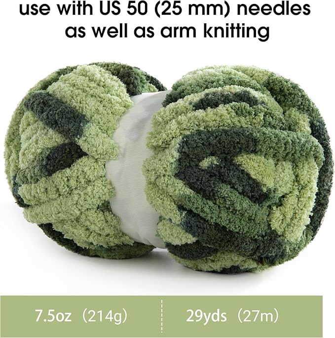 MABOZOO Tie Dye Chunky Yarn for Crocheting & Knitting, 8 Pack - Soft Plush Sage Green Fluffy Jumbo Chenille Yarn,Giant Thick Fuzzy Bulky(29 yds, 8 oz Each Skein)