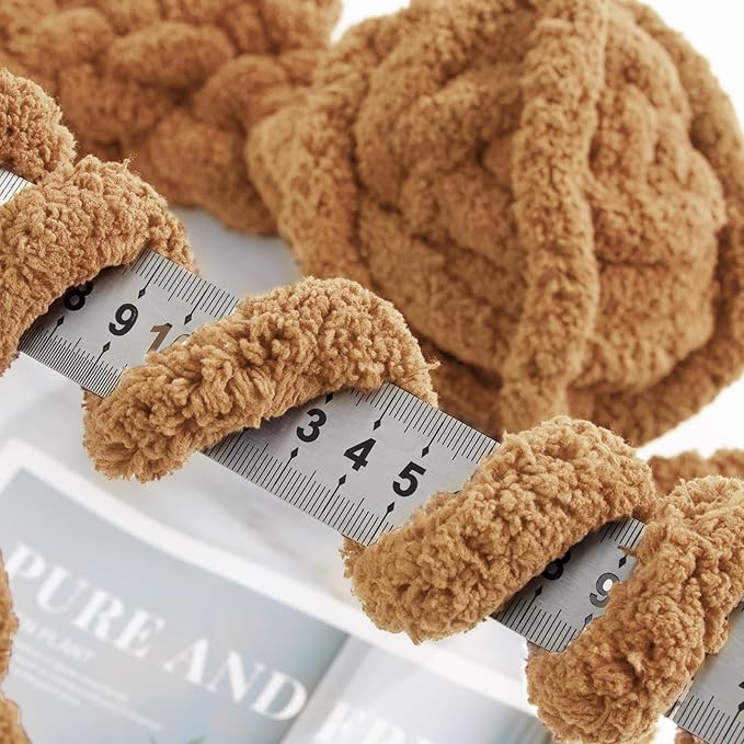 MABOZOO Assorted Chunky Yarn for Crocheting 8 Pack,Fluffy Jumbo Chenille Yarn,Soft Plush Yarn Bulky,Giant Thick Fuzzy Yarn for Hand or Arm Knitting,Khaki & Coffee(31.7 yds,8 oz Each Skein)