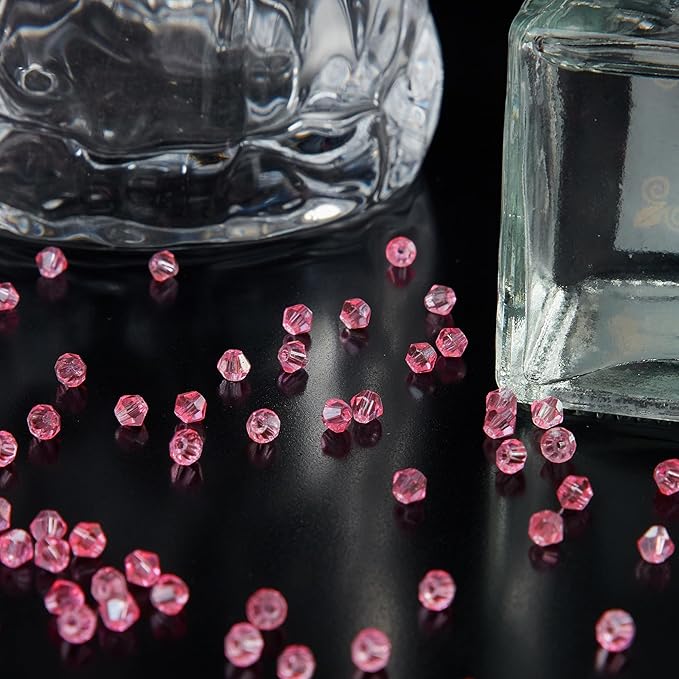 laopottbeads 1200pcs 3mm bicone crystal glass beads for jewelry making, sparkling mini beads for suncatchers, diy bracelets & craft projects (light rose red)