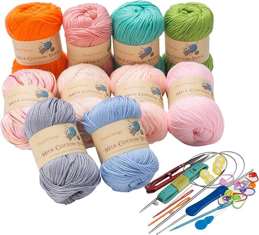 Acrylic Yarn for Crocheting Knitting Multicolor Weaving DIY Crochet Thread 10Balls 17.6Ounces with 22Pcs Knitted Tools Bulk Rainbow Yarns for Beginners