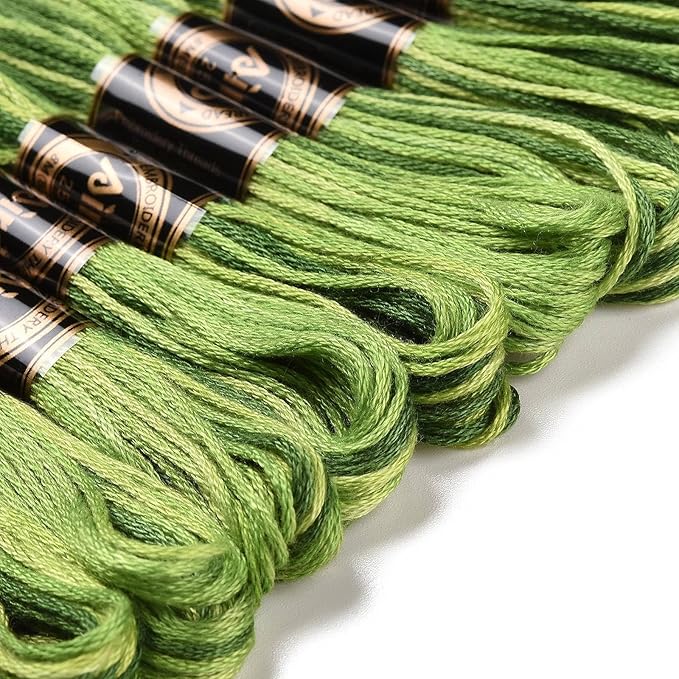 FASHEWELRY 10 Skeins Embroidery Floss Friendship Bracelet String Threads 6-Ply 0.5mm Green Cross Stitch Embroidery Thread for Sewing Bracelet Making Stitching Crafts