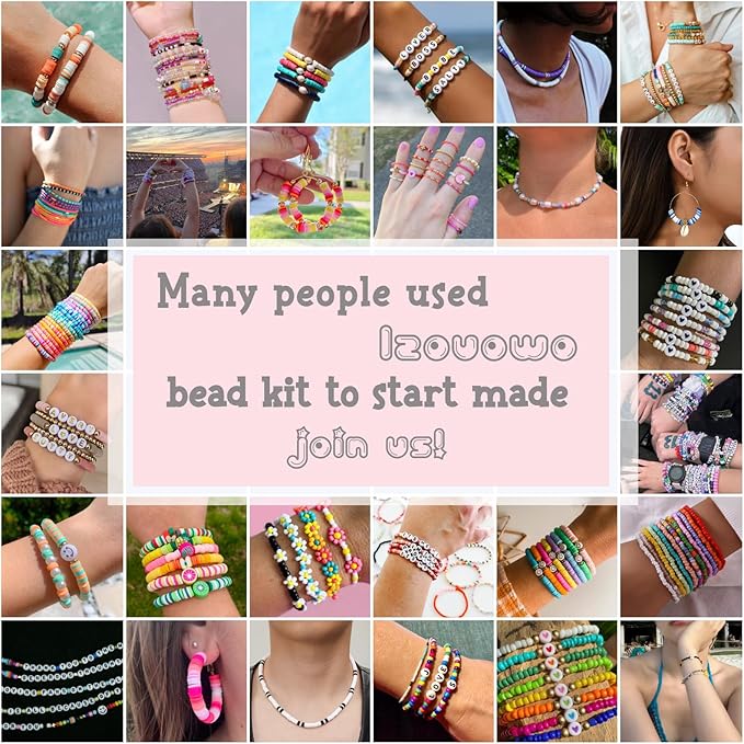 LZOUOWO 16300 4mm Glass Seed Beads for Bracelet Making Kit with Letter Beads for Friendship Bracelet, Clay Heishi Disc Beads Charms Elastic String for Concert Jewelry Making DIY Creative Gift