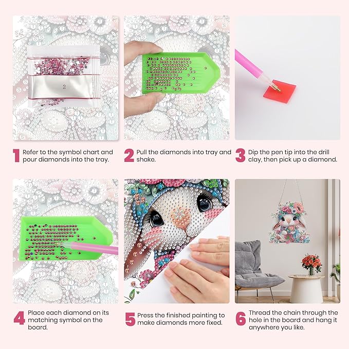 MXJSUA Diamond Art Hanging Kits for Adults Beginners, DIY Acrylic 5D Special Shaped Crystal Diamond Gem Art Painting Hanging Ornament for Home Wall Decor and Gift (Easter Bunny Flowers)