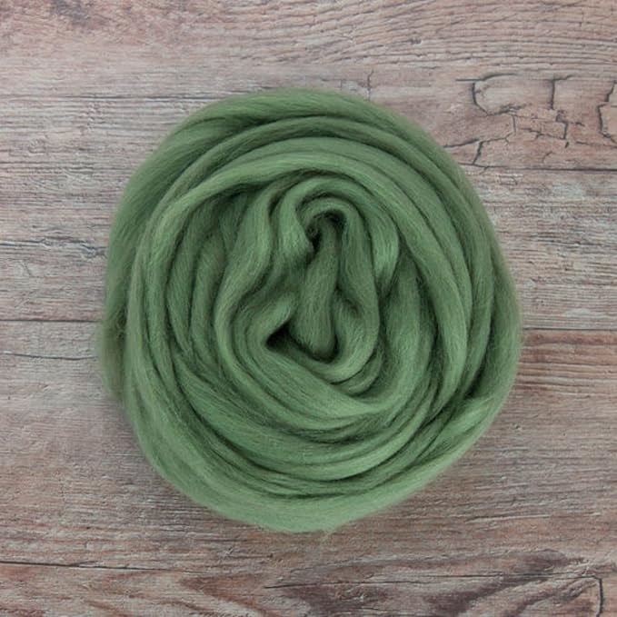 Revolution Fibers Merino Wool Combed Top | 1 lb Premium Wool Roving | 22 Micron, Best Merino Wool for Spinning, Tapestry, Needle Felting, Big Yarn Roving and Wall Hangings (Olive Green)