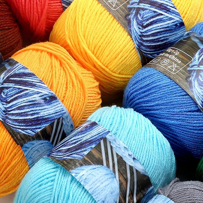 LIHAO 15 Skeins Acrylic Yarn for Crocheting Beginners Crochet Kit with 2.5mm Hook, 2625 Yards Bulk Anti-Splitting Yarn Bundles for Amigurumi, Granny Squares and DIY Crafting