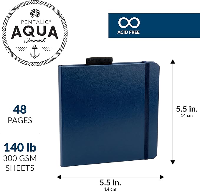 Pentalic 5.5" x 5.5" Aqua Journal, Watercolor, 48 Pages, Blue