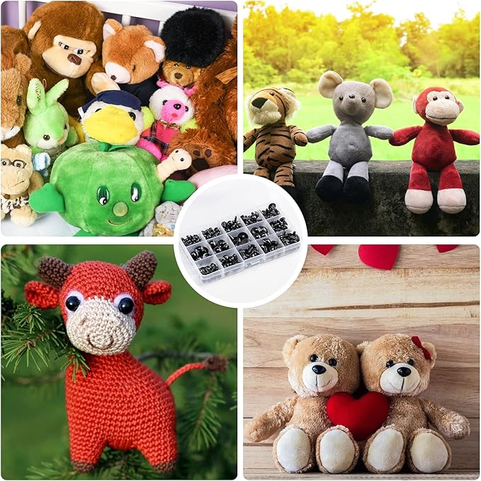 Safety Eyes and Noses, Plastic Craft Eyes and Teddy Bear Nose for Amigurumi with Washers，Crochet and Tweezers for Doll Making Supplies