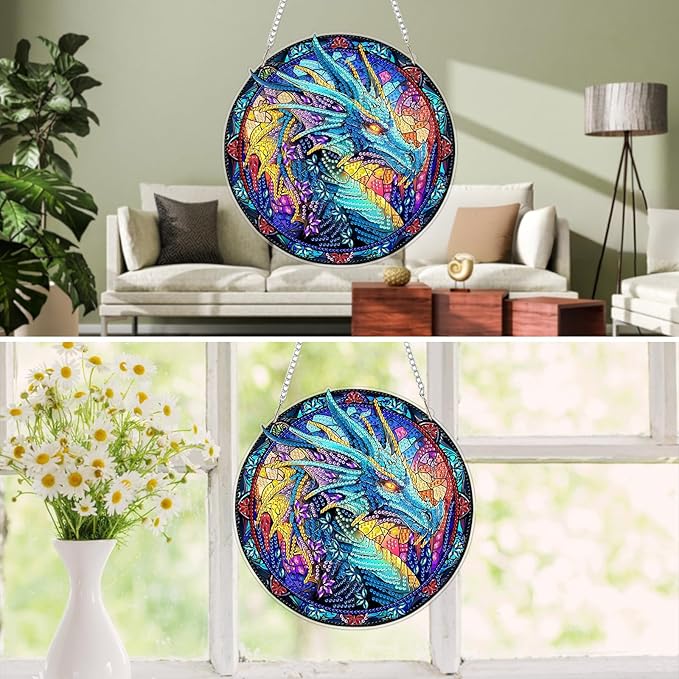 MXJSUA Diamond Art Hanging Kits for Adults Beginners, Dragon DIY Acrylic Special Shaped Crystal Diamond Gem Art Pendant Drills Painting Ornament for Home Wall Decor and Gift