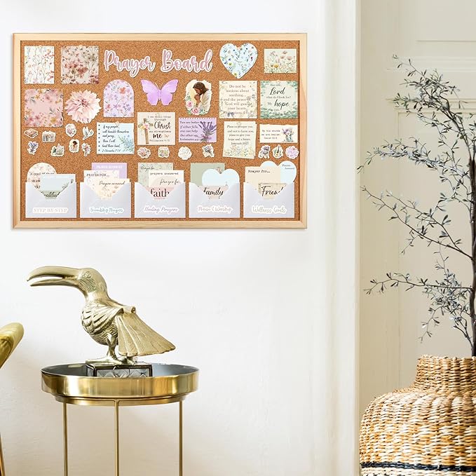 Prayer Board Stickers Supplies - 162 Pcs Prayer Board Kit with Pins Envelope Bible Verse Quotes Cards, Flower Motivational Scrapbook Stickers, Bible Study Supplies for Women (Not Cork Board)