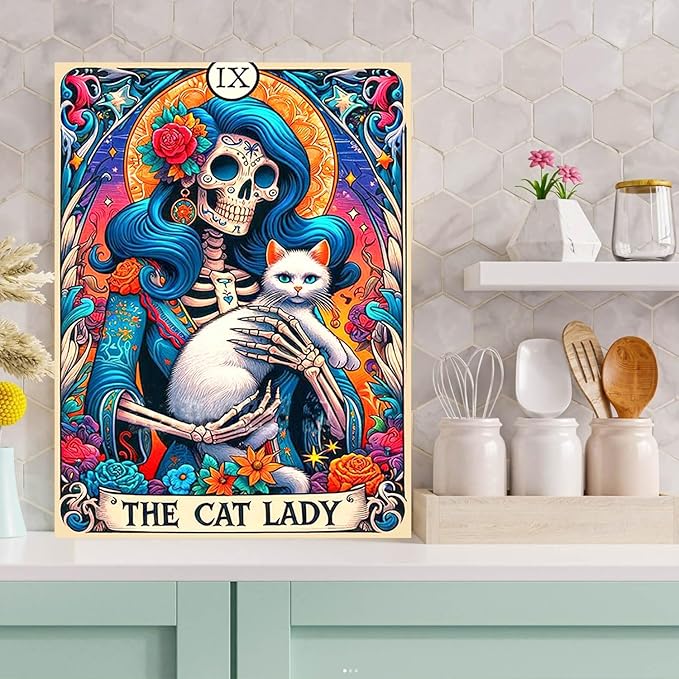 Meothan Diamond Art Kits for Adults, Horror Skull and Cat Diamond Painting Kits for Adults, 5D DIY Round Full Drill Gothic Gem Art Paint by Diamonds Dots Crafts Kits for Home Decor Gift 12x16inch