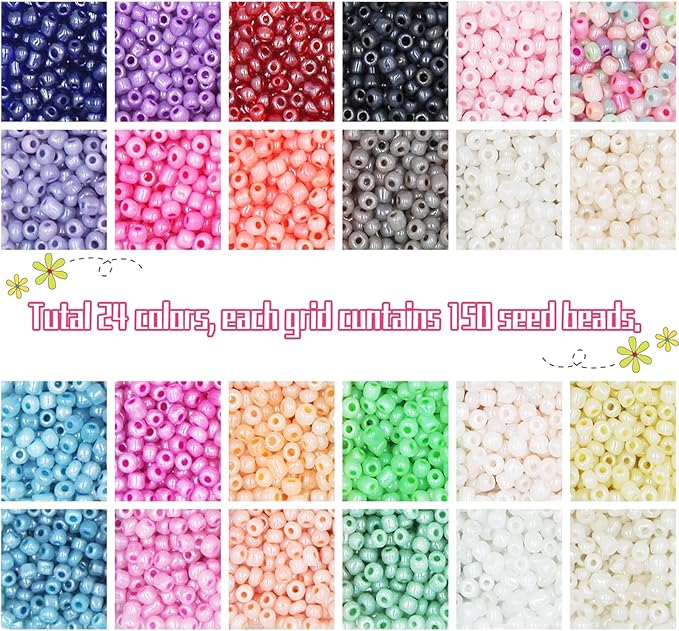EuTengHao 6/0 Glass Seed Beads Small Craft Beads for DIY Bracelet Necklaces Crafting Jewelry Making Supplies with Jewelry Accessories & Two 0.8mm Clear Bracelet String (4mm, 24 Colors)