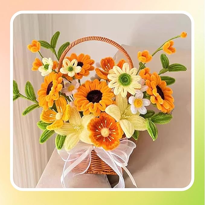300 Pcs Thick Pipe Cleaners,Craft Supplies Floral Bonquet,DIY Flower Making Kit for Starter with Floral Wires, Gardening Tape,Stamen (Gold+Yellow+Green)